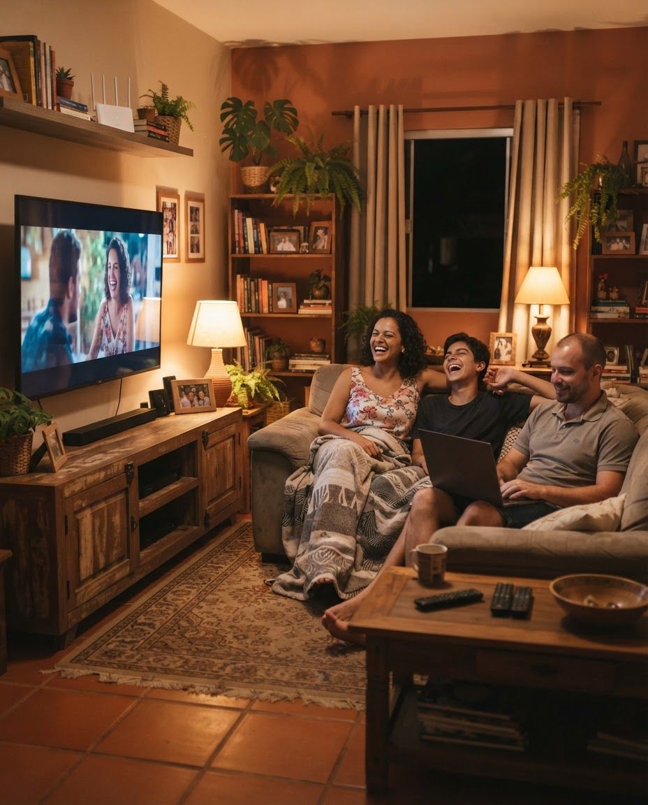 Família reunida em casa usando a internet, com a Grupo Digital em Camacari